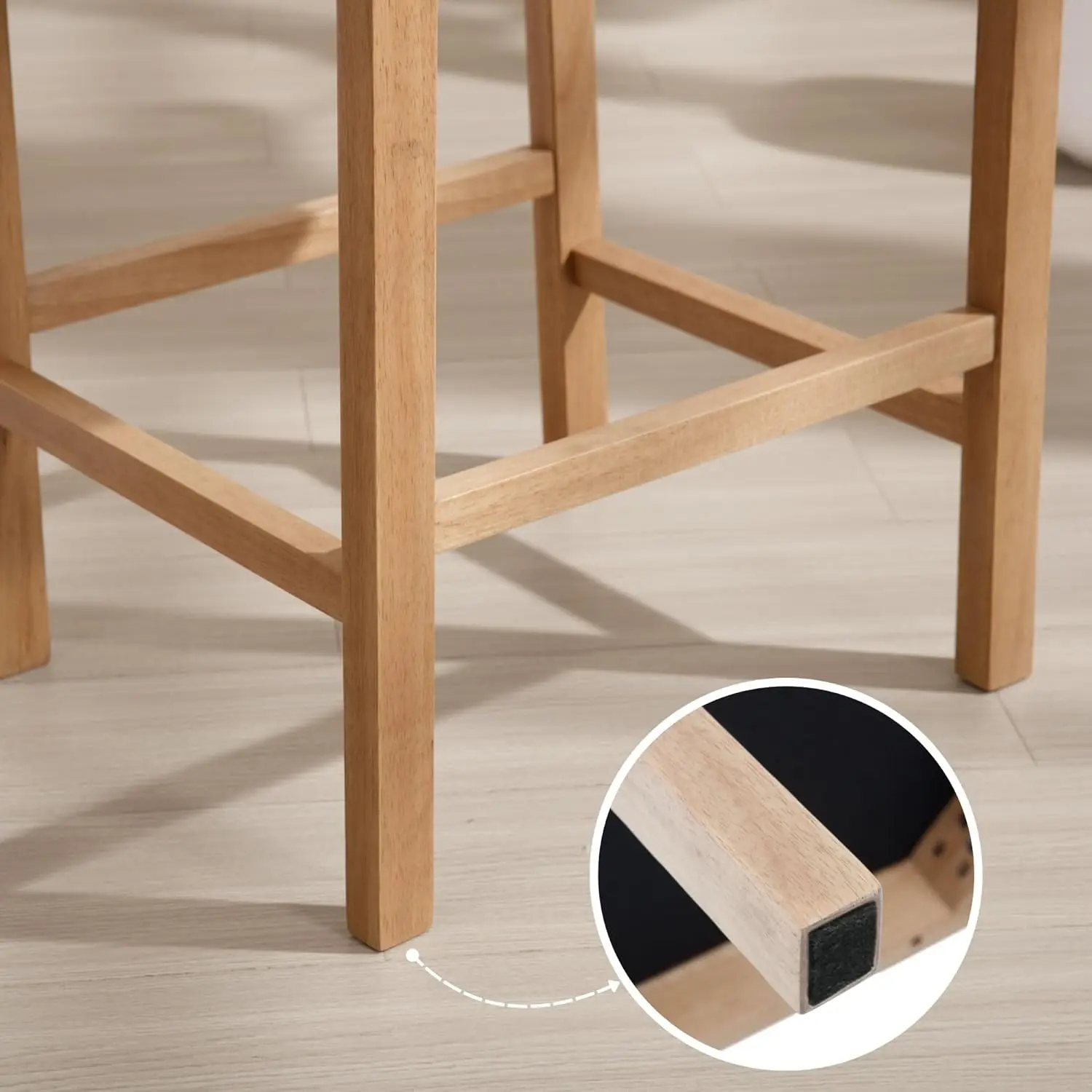 26” Bar Stools Set of 2 Linen Upholstered Kitchen Island Stools with Back Mid Century Rectangle Wood Barstools Countertop Bar Ch