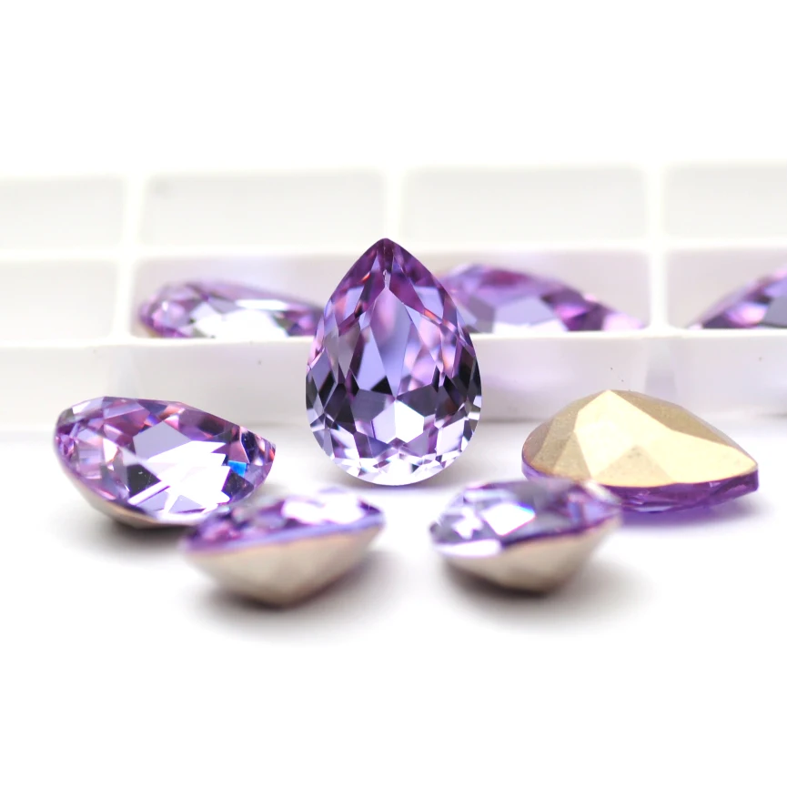 Violet Drop Pear shape Fancy Stones Glass Crystal strass sew on Pointed back rhinestones for Jewelry Craft Garment clothing