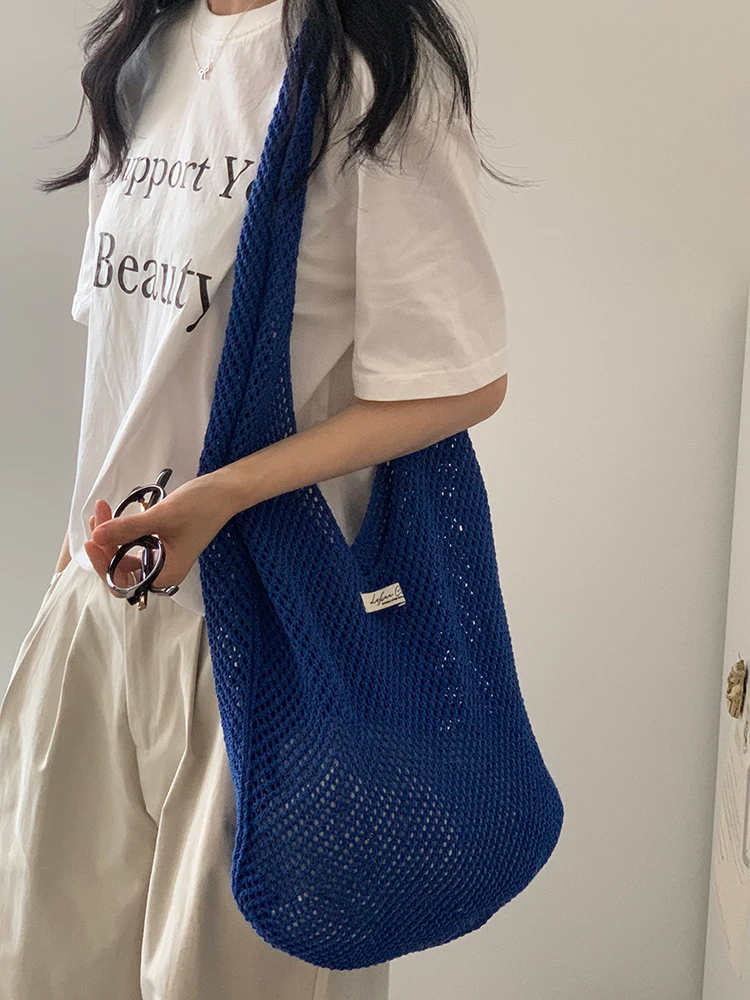 

Summer Knitted Me Weave oulder Bag Women's Casual Versatile Holiday Beach Bag Trendy Open Top Medium Size Foldable