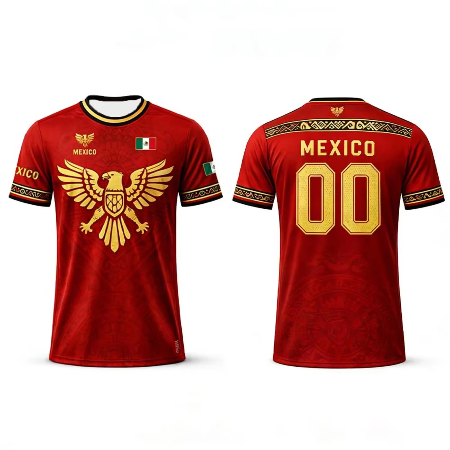 Men Mexico Flag Eagle Tribal Pattern Sporty Print T Shirt Summer Outdoor Breathable Casual Retro Football Jersey Training Jersey