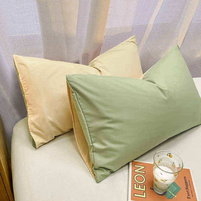 1pc 100% Cotton Brushed Color Block Pillowcase - Super Soft & Cozy, Wrinkle & Fade Resistant, Envelope Closure Design