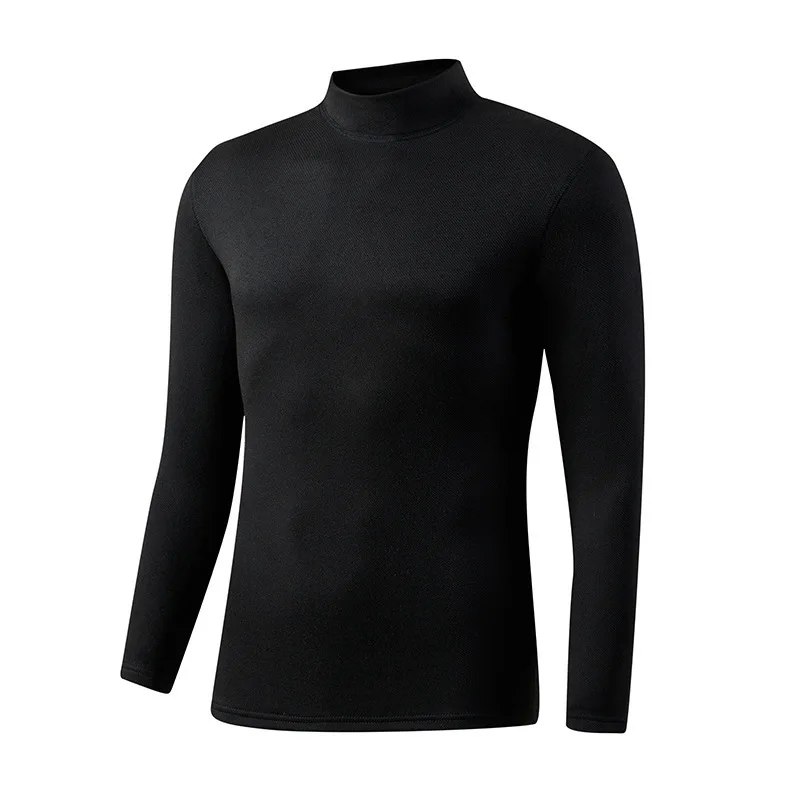 Men's Double-sided Velvet Base Shirt Thickened Half High Collar Slim-fitting Wear Long-sleeved Top Warm Self-heating T-shirts