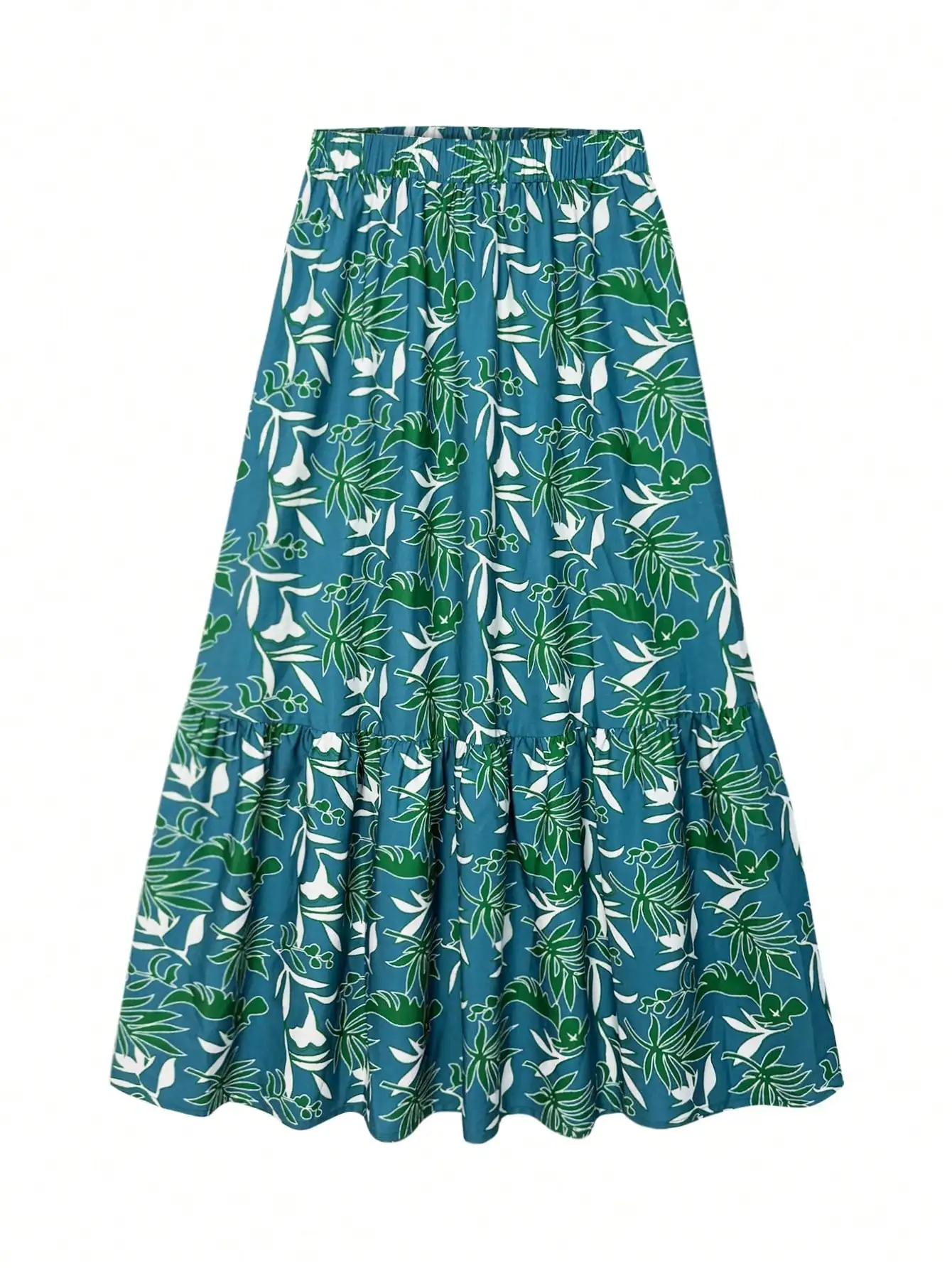 Plus Size Floral Print Maxi Skirt for Women High Waist Elastic Loose Ruffle Tiered Long Casual Beach Skirt - view 2
