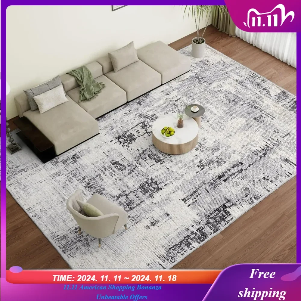 Washable Abstract Area Rug - Contemporary Style for Living Room, Bedroom, Kitchen - Machine Washable Rug for Living Room