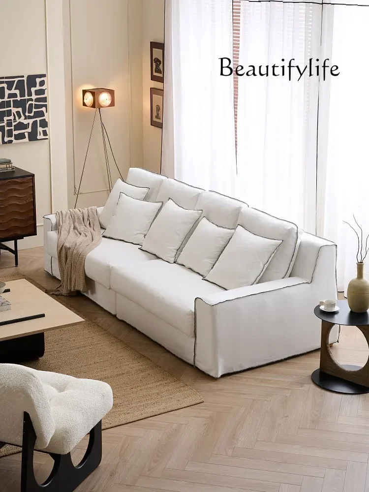 Nordic Style Linen Art Sofa down Small Apartment Straight Row Double-Seat Cream Style