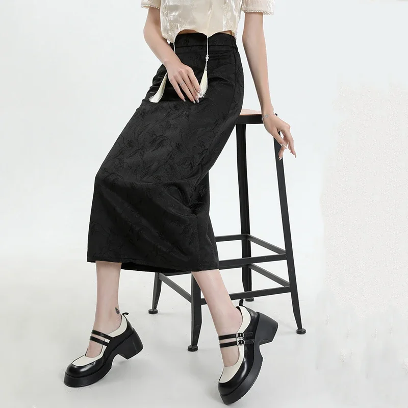 

Retro Jacquard Womens Skirts 2024 Spring Summer New Chinese Style High Waist Package Hip Skirt Ladies Elegant Long Skirts