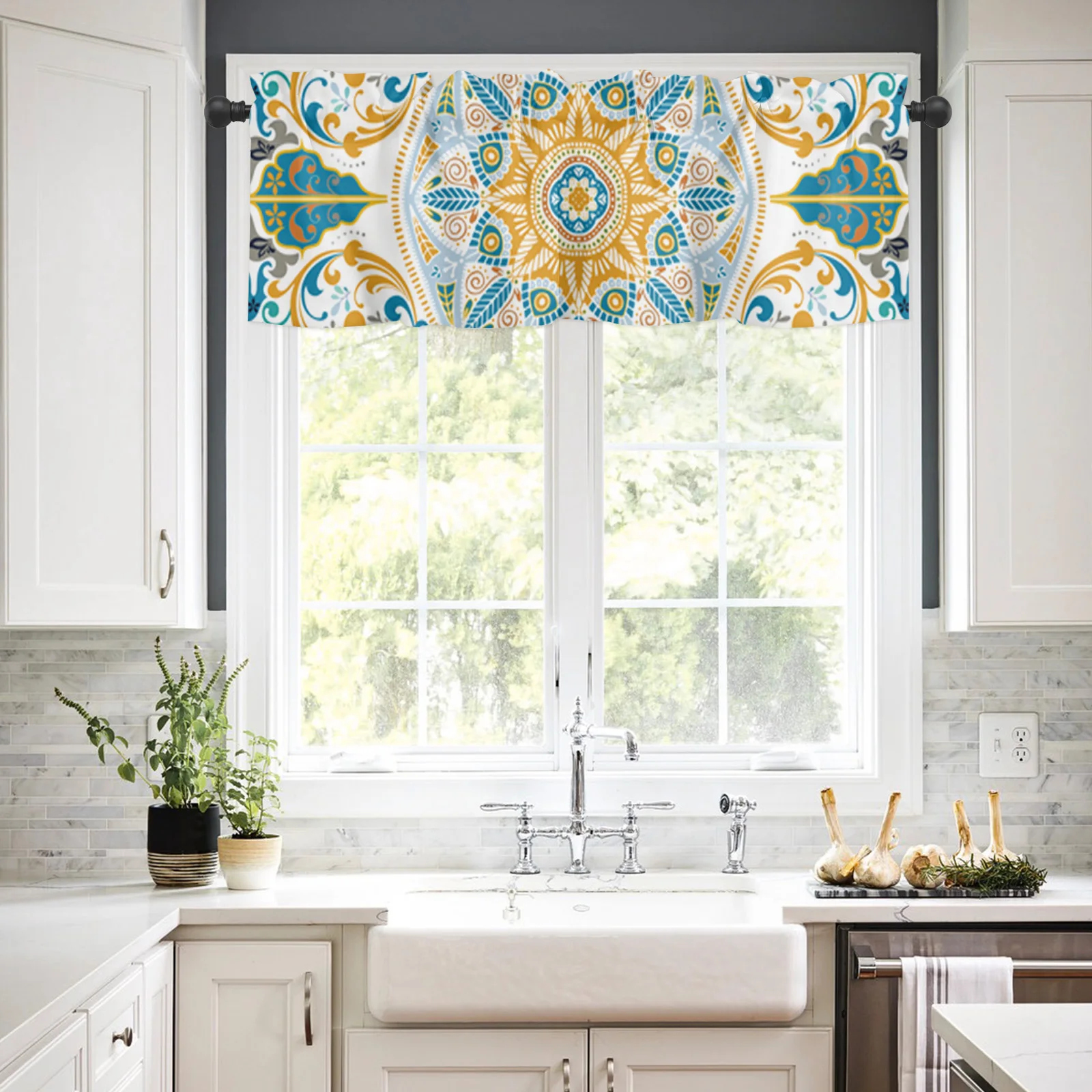 

ZEDLIYU Valances for Windows Kitchen Living Room Small Window Valance Mandala 1 Panel