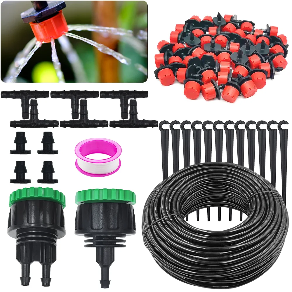5-50M 1/ 4'' Greenhouse Garden Drip Irrigation Automatic Watering System Kit Nozzles for Bonsai Pot Plant Lawn Flower Vegetable