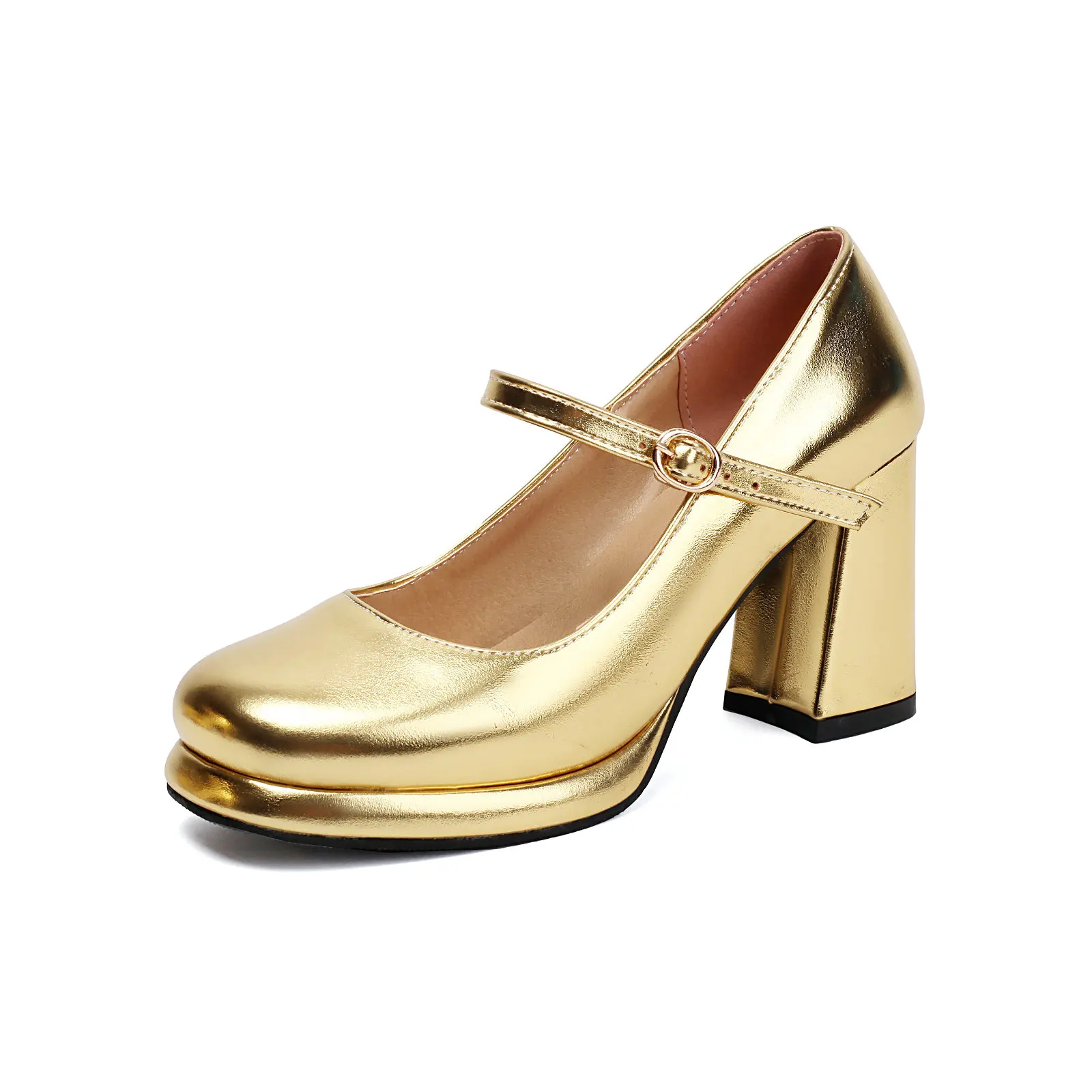 

Women's Mary Jane Dress Pumps Block Heels Platform Shoes Gold Silver Comfy Round Toe Walking Footwear