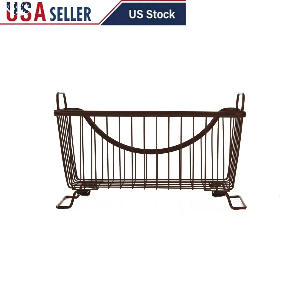

Stackable Wire Basket with Raised Feet Looped Handles Modular Storage Bins Kitchen Pantry Closet Organizing Supplies