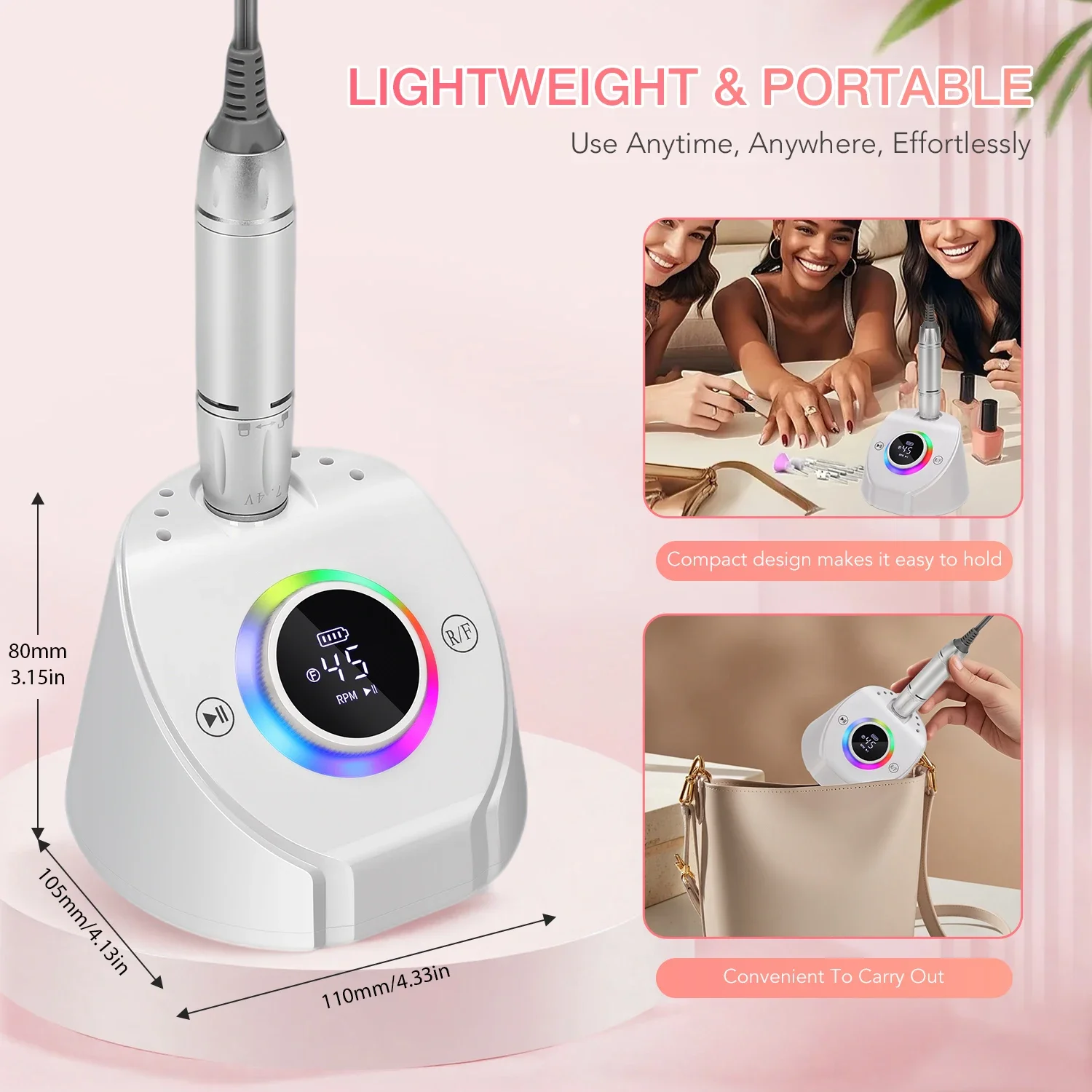 DianaBeauty 45000 tr/min perceuse à ongles Rechargeable polisseuse à ongles de bureau avec 12 forets lime électrique outils de Salon de manucure