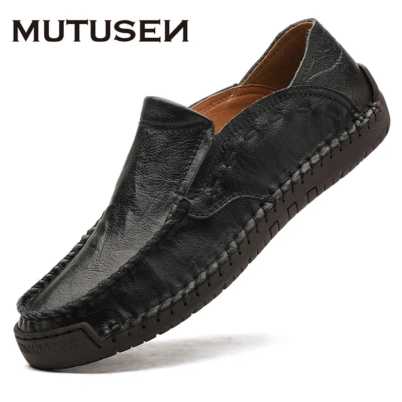 

Leather Loafers Men Fashion Low Shoes Summer Breathable Mens Shoes Handmade Casual Walking Flat Shoes Plus Size 48