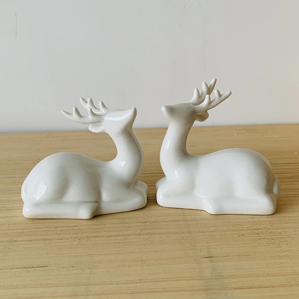 

2Pcs Ceramic Deer Craft Elegant Decorations for Home Office Car Desktop Ornament Eco Friendly Ceramic Deer Desktop Decoration