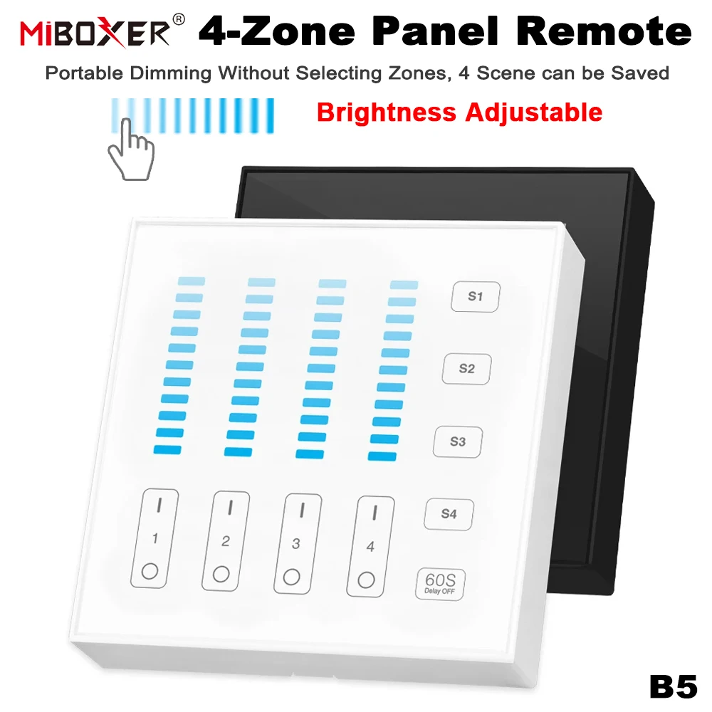 Miboxer  B5 2.4GHz Smart 4-Zone 86Touch Panel Adjust Brightness Timable Switch Single Color For Led Controller Triac Dimmer/lamp