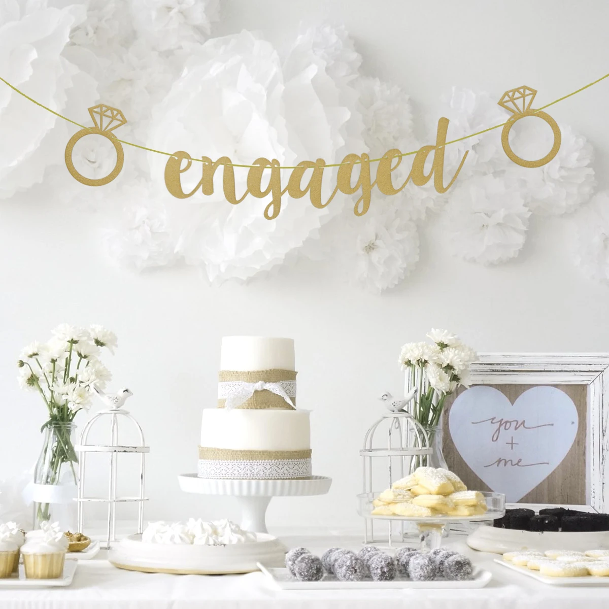 

Engaged Gold Glitter Letter Banner Sparkly Party Bunting Wedding Garland Decor For Bridal Shower Hen Engagement