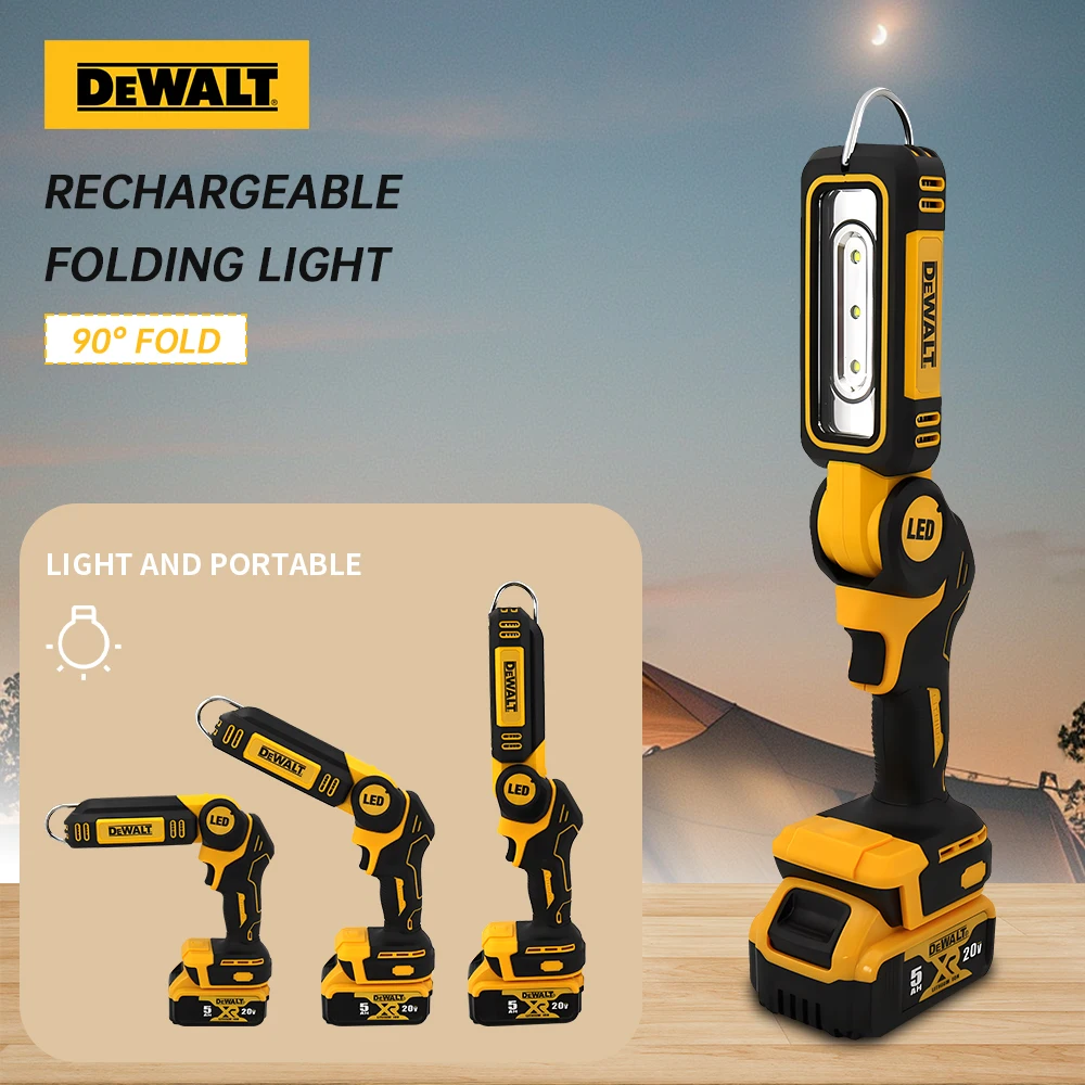 Dewalt luce pieghevole a 90 gradi portatile Super luminoso ricaricabile luce da lavoro per esterni luce di emergenza torcia da campeggio