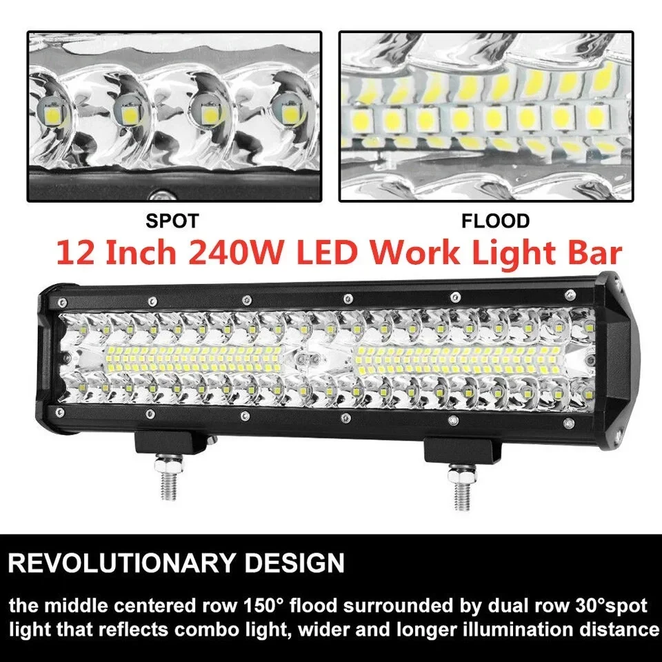 12 inch 240W LED Light Bar For Car Driving Vehicle Offroad Accessories 4x4 Truck ATV SUV Work Light Car Headlight Combo Beam