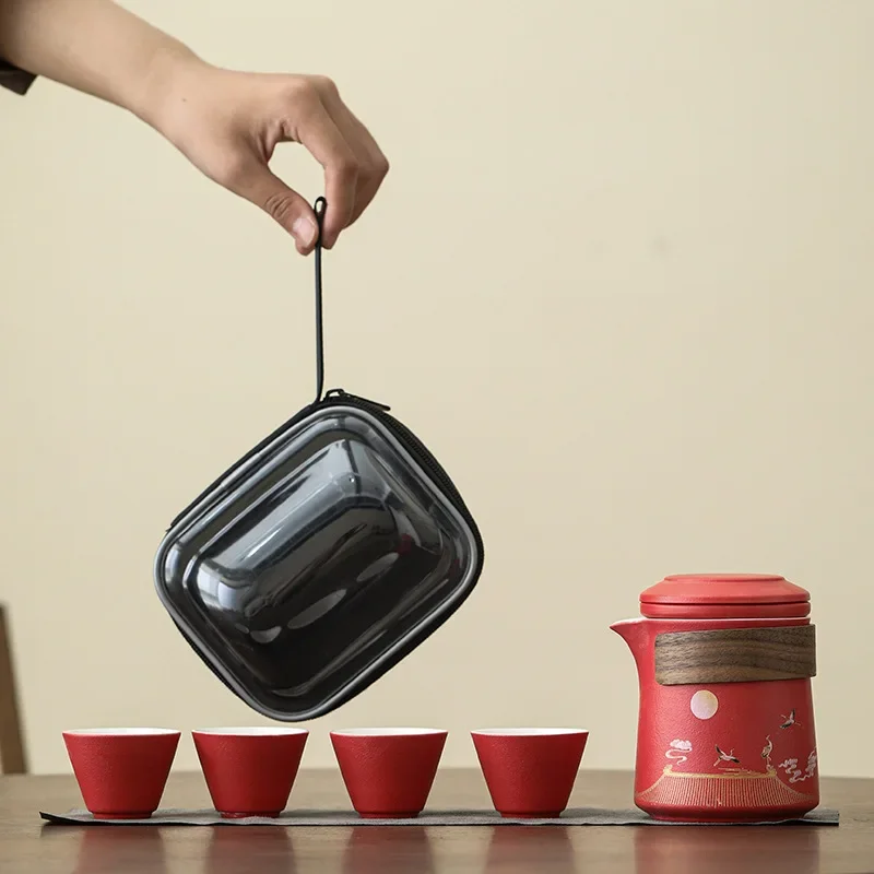 Forbidden City Portable Travel Tea Set Outdoor Quick Cup One Pot Four Cups Souvenir Colorful Kung Fu Teaware Cool Tool Gift Set