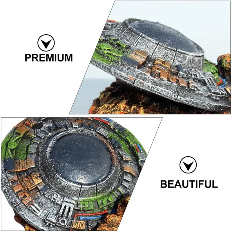 1Pc Emulation UFO Wreck Aquarium Landscaping Decorations Spaceship Resin Craft Fish Tank Ornament