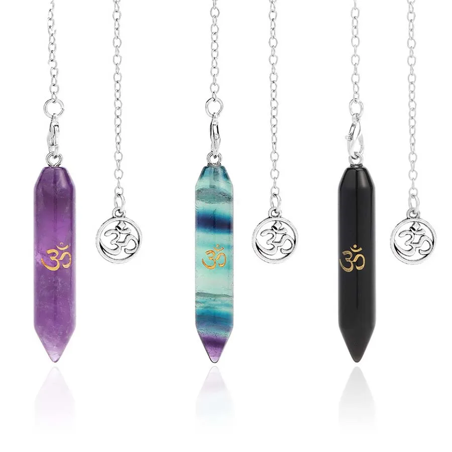 Natural Healing Crystal Stone Cylinder 3D Pendulums For Dowsing Divination Amethyst Rose Quartz Reiki Pendulum Pendant Jewelry