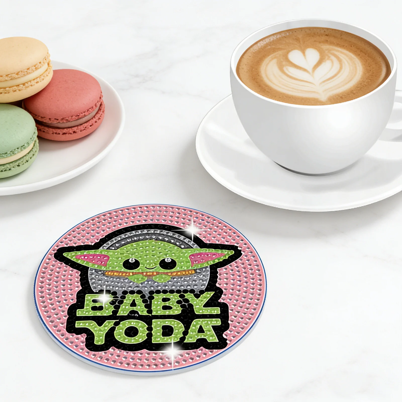 Master Yoda DIY Rhinestone Studded Coaster Slip Resistant Coasters with Holder Gift Souvenirs Animal Ornament