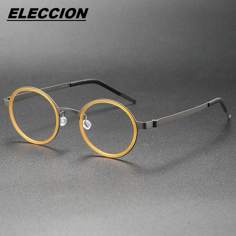 Denmark Brand Titanium Rim Optical Prescription Glasses Frame Men Ultralight Full Rim Round Myopia Eyeglasses Frames 9707