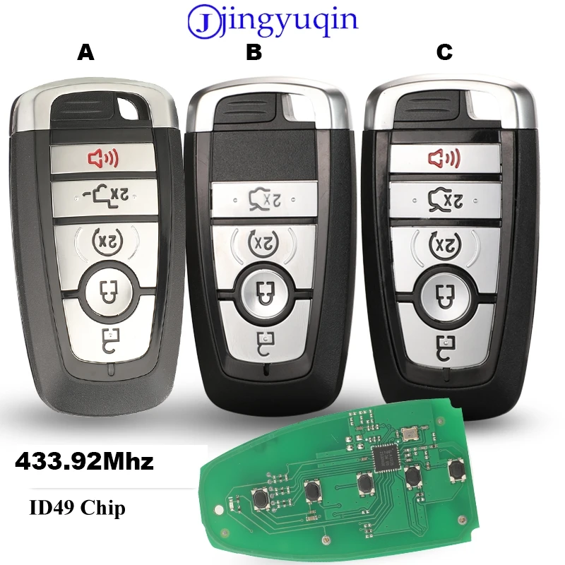 Jingyuqin 433.92Mhz ID49Chip مفتاح ذكي لفورد مونديو موستانج فيوجن F-250 F-350 F-450 F-550 2017 M3N-A3C108397 PC3T-15K601-BB