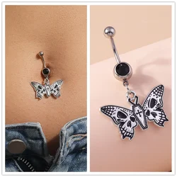 Death Moth Navel Ring Surgical Steel Gothic Coffin Skull Butterfly Halloween Belly Button Ring Piercing Ombligo Body Jewelry