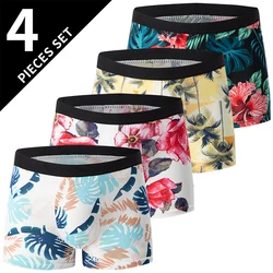 4 Pack men's underwear charming flower pattern sexy boyshort plus size comfortable juvenile underwear swimming trunks