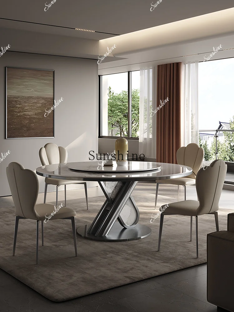 

Marble Round Italian Light Home Villa Slate Dining Table Chair Simple and ModernYY