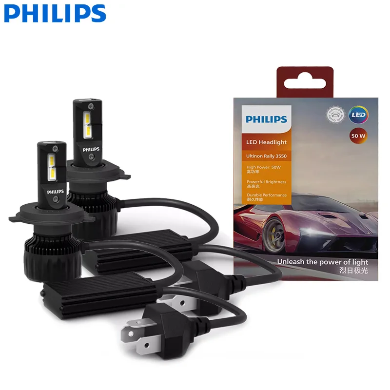 Philips Ultinon Rally 3550 H4 9003 HB2 LED Head Light 100W 9000LM Max Power Bright 6500K White Turbo Upgrade Lamps 11342U3550X2