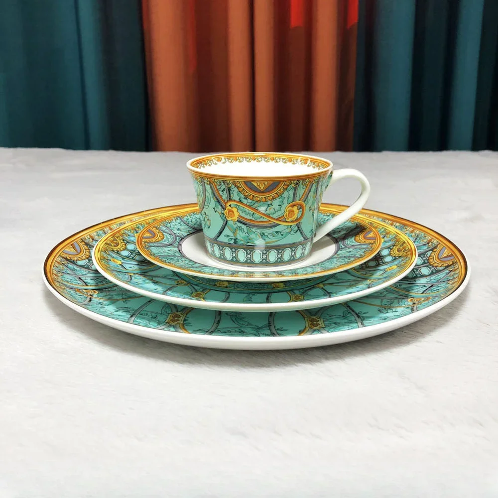 Golden Trim Bone China Geschirr Kaffeetasse High-End exquisite Hotel Probe Zimmer Schaukel platte Tisch Steak Western Foodcouple