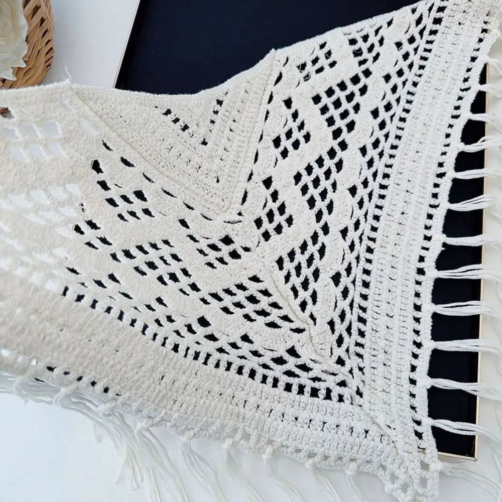 

Богемный вязаный треугольный шарф с кисточками в деревенском и этническом стиле, с цветочным узором крючком, для декора одежды и как накидка