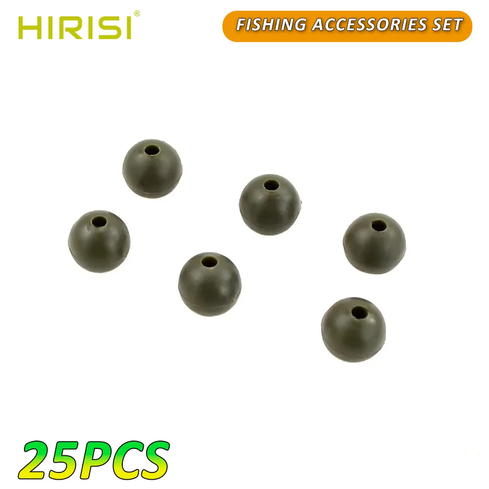 

Hirisi 25pcs Carp Fishing Rubber Shock Beads Green Soft Rig Beads Fishing Terminal Tackle AG130