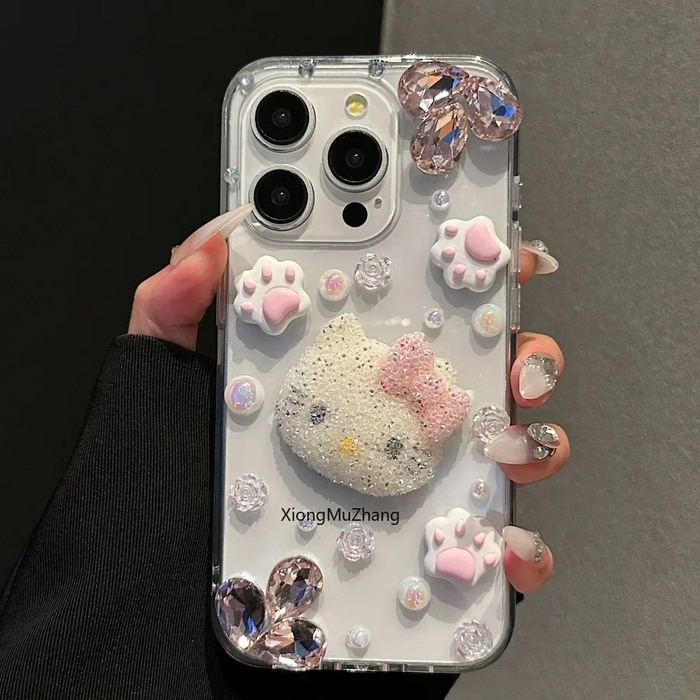 Sanrio Hello Kitty Cute Cat Claw Case for iPhone 15 Pro Max 16 14 Plus 13 Pro 12 11 Pro Max Women Luxury Protective Custom Cover