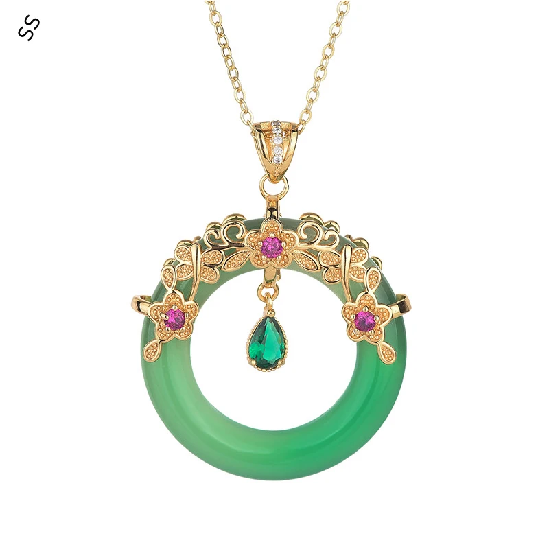 

Natural High Ice Chrysoprase Pendant Necklace - Gold-Plated Retro Gothic Style Agate Inlay for Women Affordable Quality Jewelry