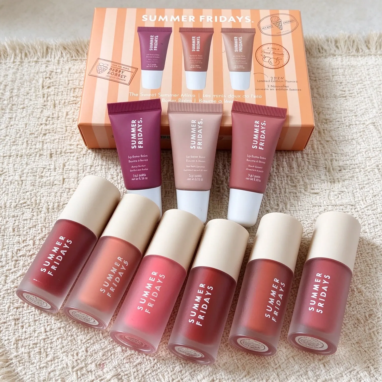 Summer Fridays Lip Butter Balm Rose Bud Moisturizing Lip Gloss Mini Combination Set Hydrating Nourish Dry Glossy Shine Lip Care
