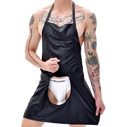 CLEVER-MENMODE Sexy Men Erotic Open Crotch Faux Leather Apron Underwear Bodysuit Lingerie Clubwear Cosplay Costume Chef Butcher