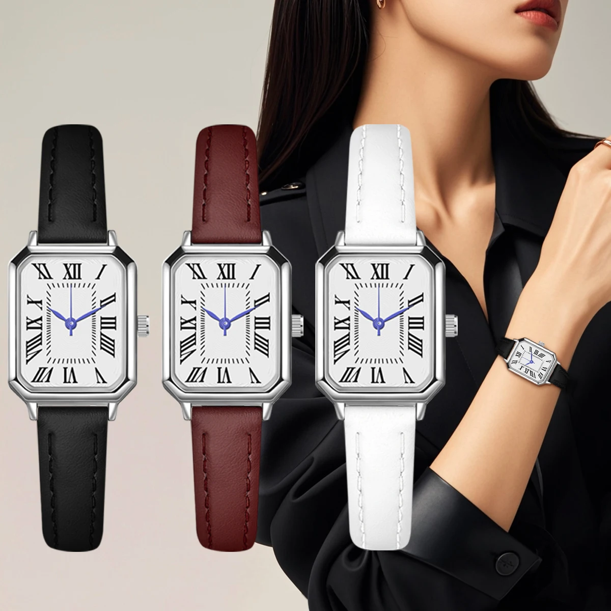 3pcs Women Watches Pu Leather Watch Set Women Clock Ladies Quartz Wristwatch Friends Family Festival Gift Valentine's Day