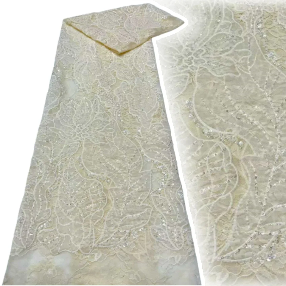 

Модная нигерийская французская тюлевая ткань с бисером и вышивкой, африканская кружевная ткань с пайетками, подходит для свадебных и праздничных платьев 2223