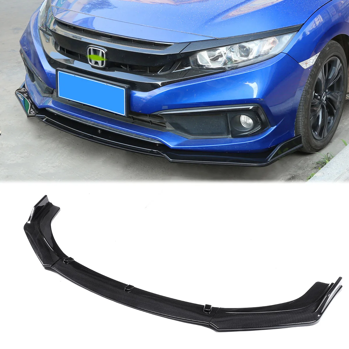 

3pcs Front Bumper Lip Spoiler Side Lower Splitter Body Kit Universal For Honda Civic Sedan 2016-2022 Carbon Fiber Look Black