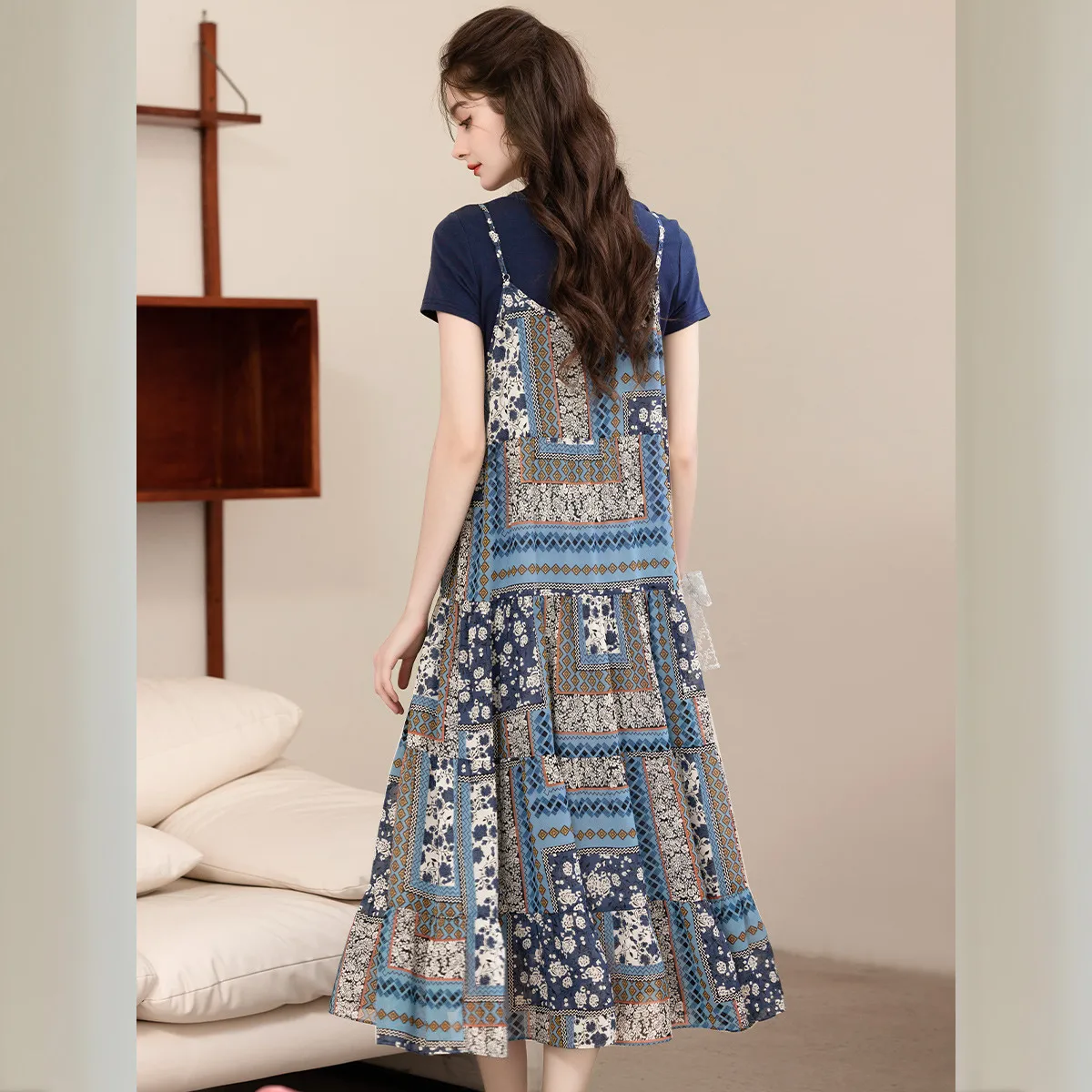 LOUIS YAO New  Boho Halter Women's Dresses 2025 Summer New Elegant Round Neck Long Dress Print Patchwork Elegant Dresses