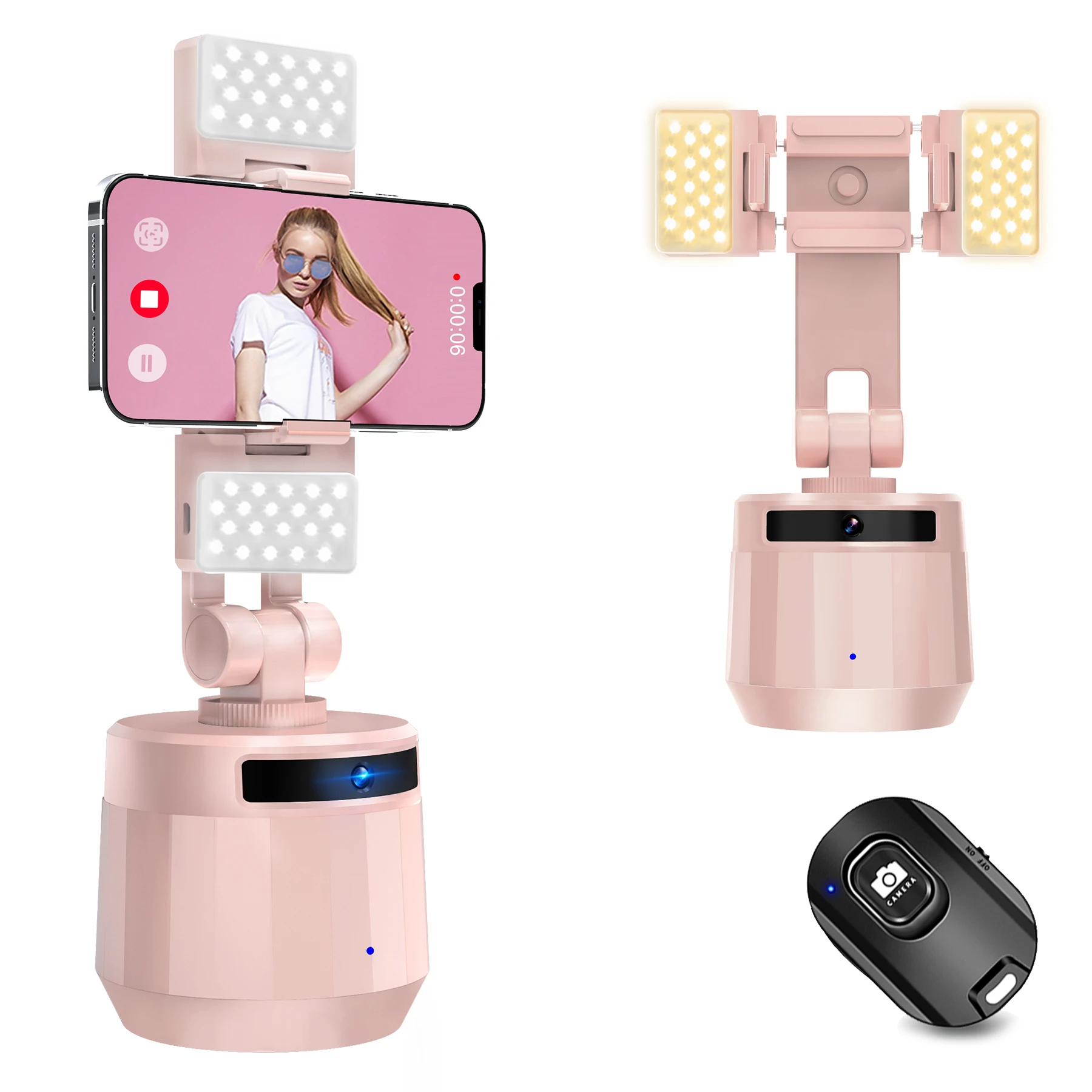 

NULIER 360° Rotation AI Auto Tracking Stabilizer Phone Holder Virtual Cameraman with Tripod for Phones & Cameras Pink