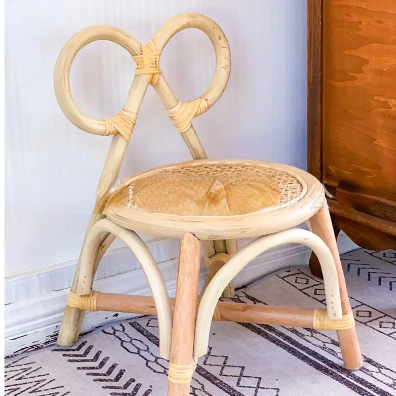 Elegant ChineseStyle Minimalist Back Chair for Children, Butterfly Chair, Unique INS Photo Prop, Single Photography Rattan Chair