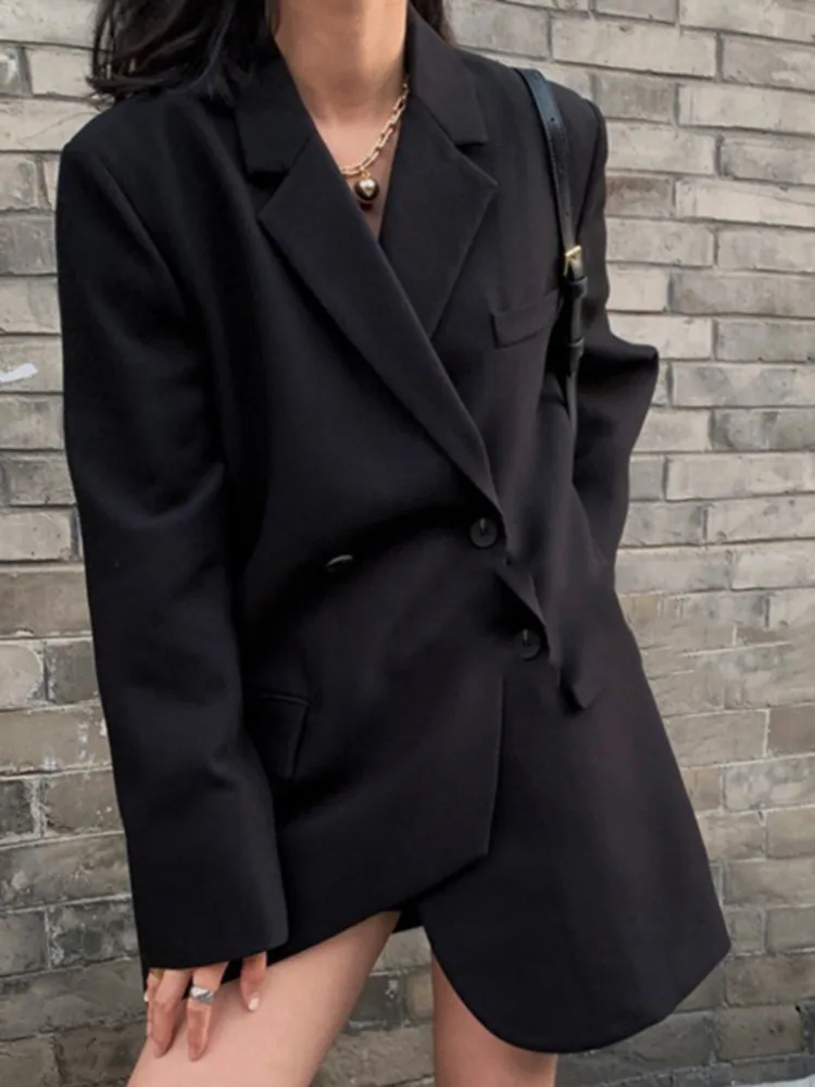 BZVW Women Asymmetric Belt Double Breasted Suit Tailored Collar Loose Mid Length Temperament Blazer Spring Summer 2024 25C0119