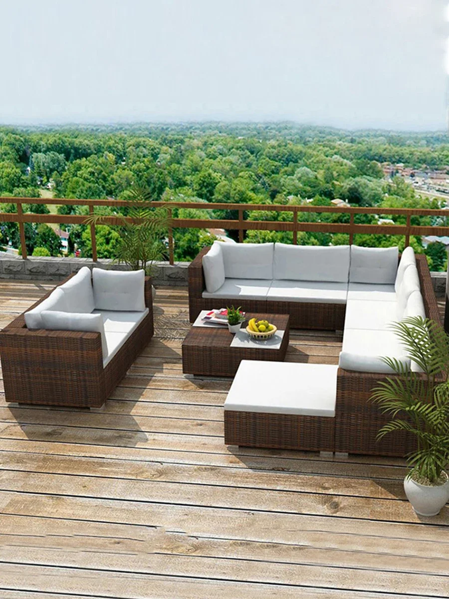 Superior Courtyard Garden Terrace Leisure Sun Protection and Waterproof Three Person Rattan Chair Combination Card Seat Furnitur