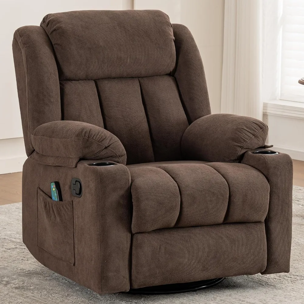 Rocker Swivel Recliner Chair for Adults, Overstuffed Large Manual Recliner Glider with Massage and Heat, Comfy Soft Reclining