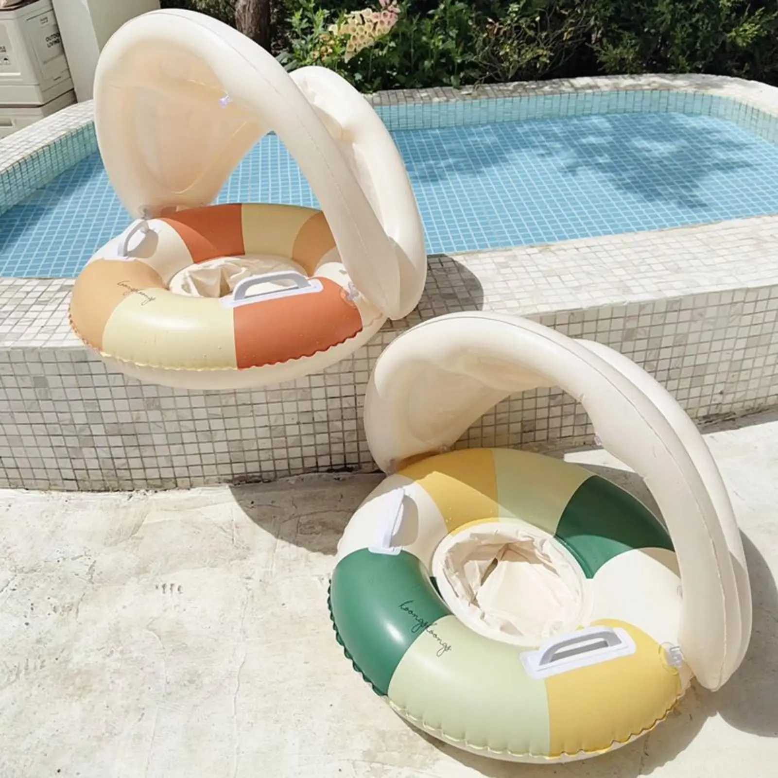 Baby Pool Float พร้อม Canopy เด็กว่ายน้ําที่นั่งแหวนหลอดว่ายน้ําที่นั่งวงกลมลอยแหวนว่ายน้ําน้ําเล่น Inflatable ของเล่น
