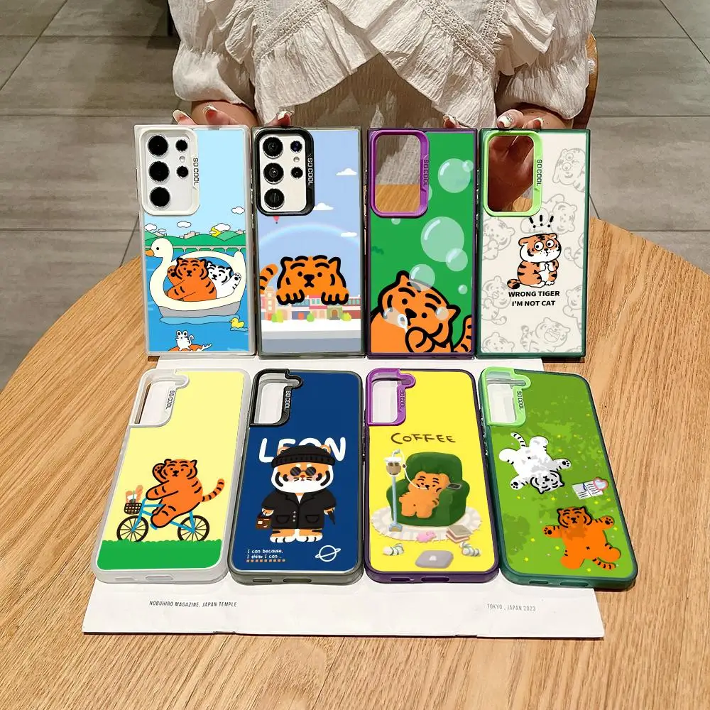 Cartoon M-MUZIKS TIGER Phone Case For Samsung Galaxy S25 Edge S24 S23 S22 S21 S20 Ultra Funda Silicone Colorful Silver