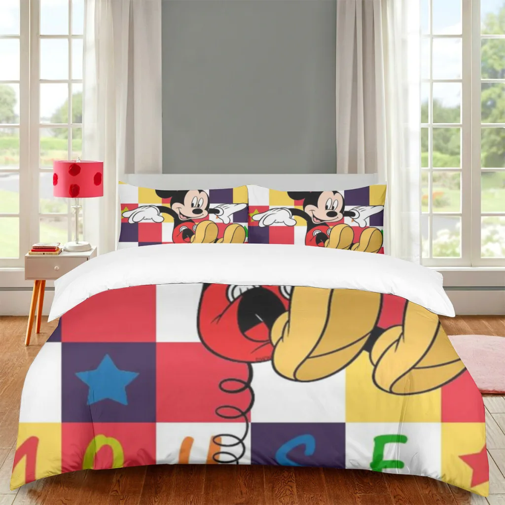 Disney Mickey Minnie Mouse Double Bed Sheets Set Complete Case Double Linen Quilt Cover